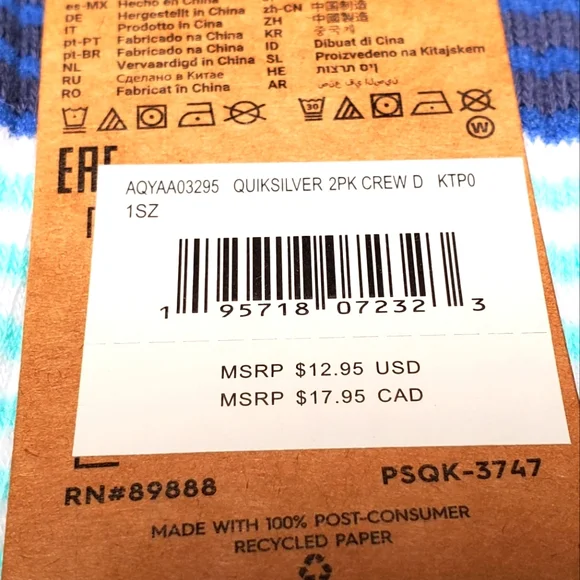 2 Pairs of Quicksilver Crew Socks - Picture 4 of 4